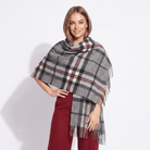 Edinburgh Lambswool Tartan Stole - Soft Luxury Check Wrap with Fringe - Thomson Grey - Heritage Of Scotland -