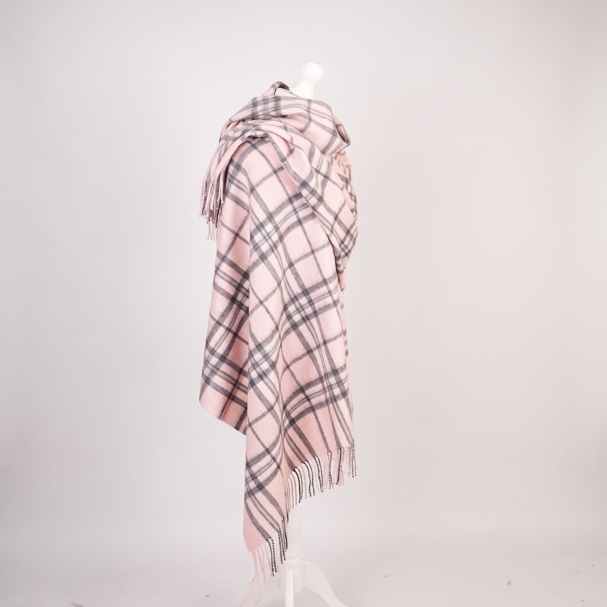 Edinburgh Lambswool Tartan Stole - Soft Luxury Check Wrap with Fringe - Thomson Pale Pink - Heritage Of Scotland -