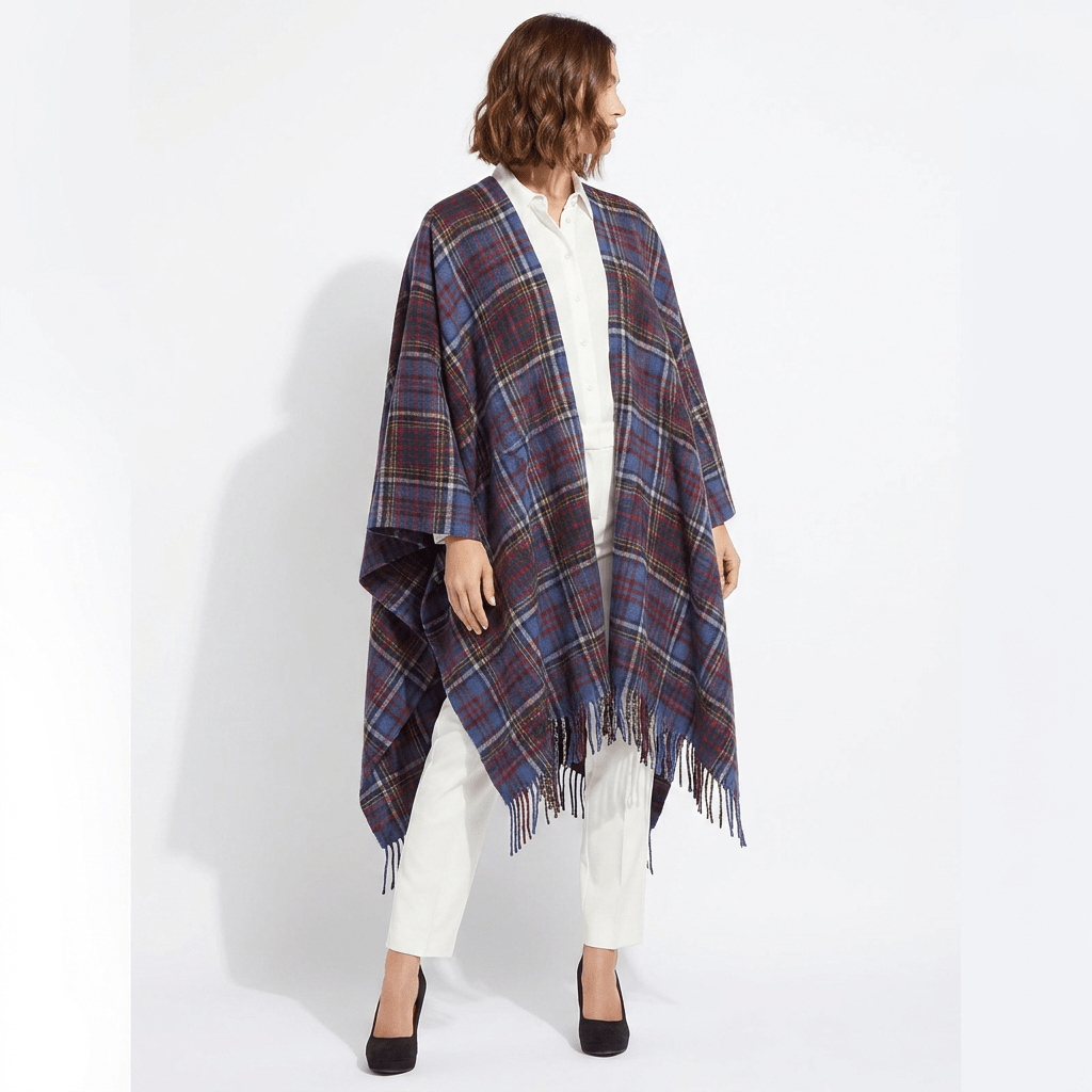 Edinburgh Long Lambswool Tartan Cape – Premium Plaid Wrap - Anderson - Heritage Of Scotland -