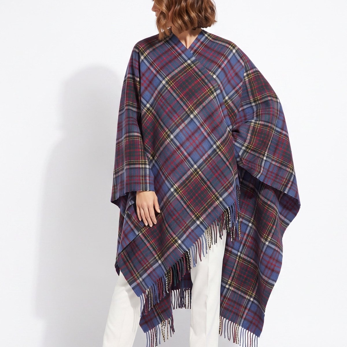 Edinburgh Long Lambswool Tartan Cape – Premium Plaid Wrap - Anderson - Heritage Of Scotland -