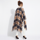 Edinburgh Long Lambswool Tartan Cape – Premium Plaid Wrap - Bannockbane Navy - Heritage Of Scotland -
