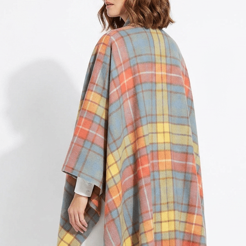 Edinburgh Long Lambswool Tartan Cape – Premium Plaid Wrap - Buchanan Acient - Heritage Of Scotland -