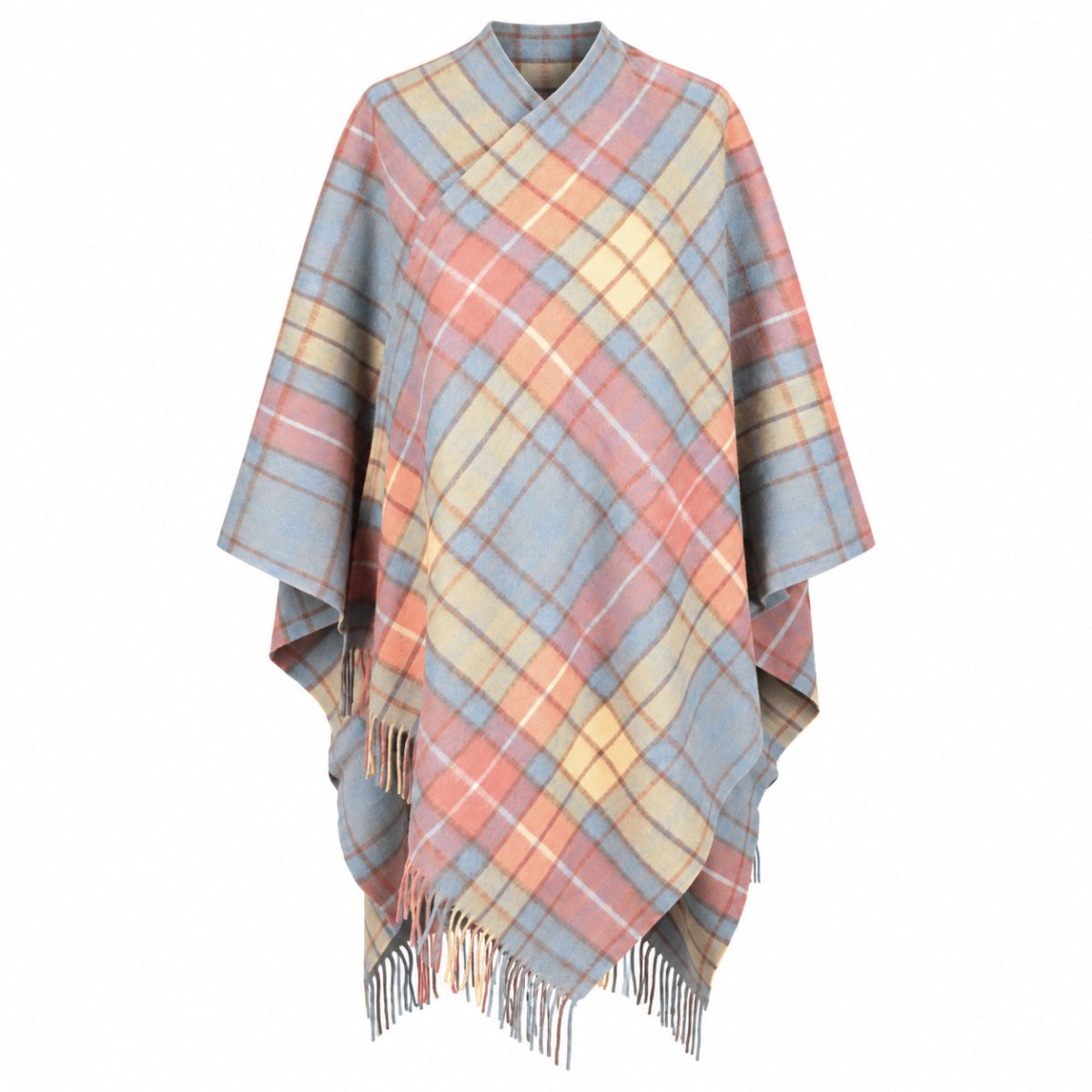 Edinburgh Long Lambswool Tartan Cape – Premium Plaid Wrap - Buchanan Acient - Heritage Of Scotland -