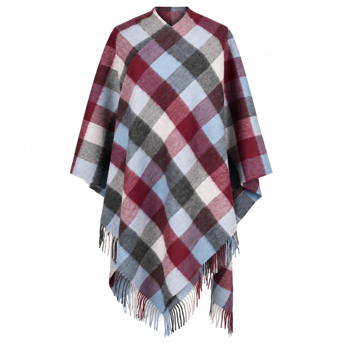 Edinburgh Long Lambswool Tartan Cape – Premium Plaid Wrap - Checkers Burgundy - Heritage Of Scotland -