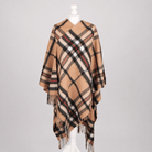 Edinburgh Long Lambswool Tartan Cape – Premium Plaid Wrap - Enlarged Off Centered Scotty Thomson Camel - Heritage Of Scotland -