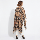 Edinburgh Long Lambswool Tartan Cape – Premium Plaid Wrap - Enlarged Off Centered Scotty Thomson Camel - Heritage Of Scotland -