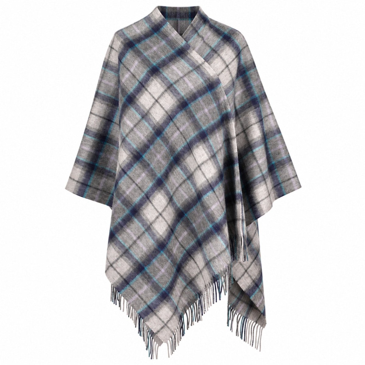 Edinburgh Long Lambswool Tartan Cape – Premium Plaid Wrap - Tweed Tartan Dover - Grey Check - Heritage Of Scotland -