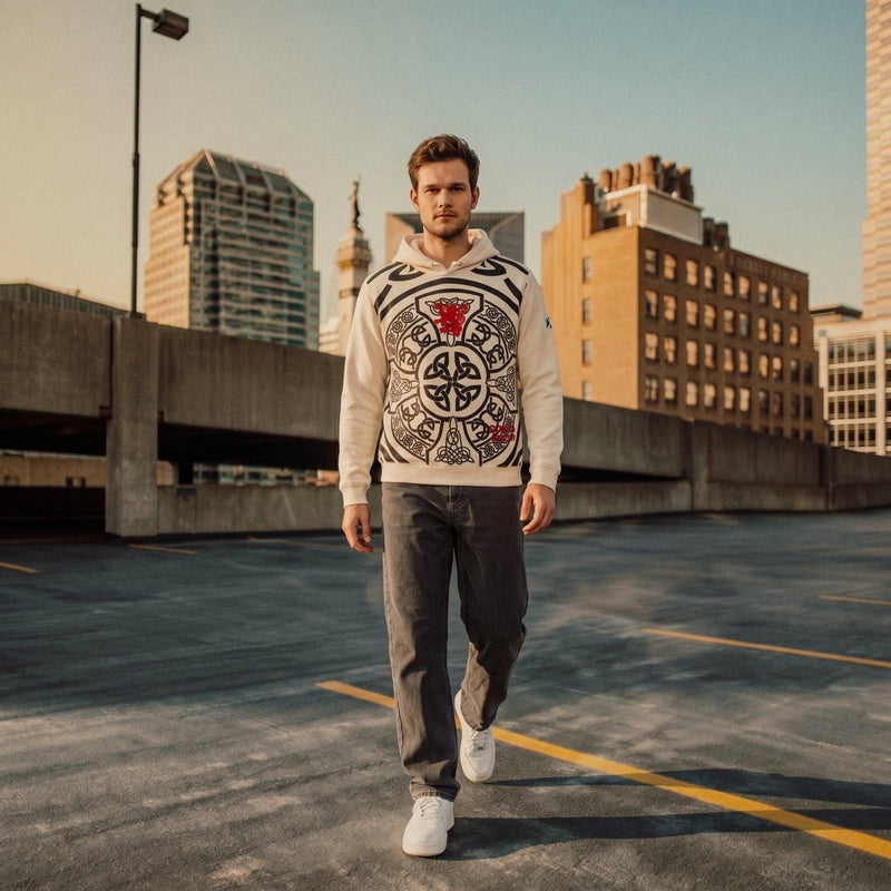 Edinburgh Scotland Celtic Knot Hoodie – Cream | Heritage Inspired Hooded Sweatshirt - Heritage Of Scotland - S