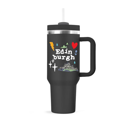 Edinburgh Souvenir 40oz Insulated Cup with Straw - Heritage Of Scotland - BLACK