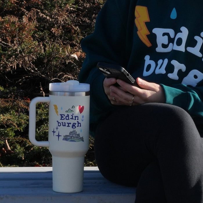 Edinburgh Souvenir 40oz Insulated Cup with Straw - Heritage Of Scotland - WHISPER WHITE