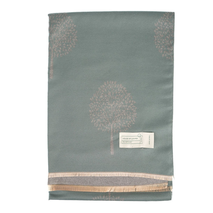 Elegant Tree Motif Soft Weave Scarf Stole - Heritage Of Scotland - SAGE GREEN/ GREY