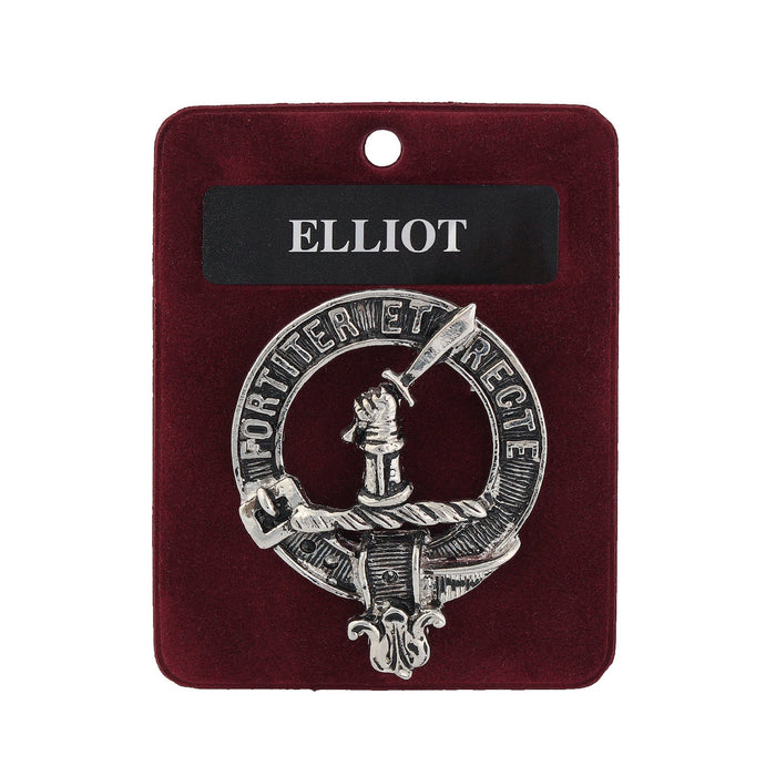 Elliot Clan Badge, Kilt Pin, Lapel Pin, Cufflinks, Keyring/Key Fob & Gift Set — Fine Pewter by Art Pewter — Made in Scotland (Shiny Finish) - Heritage Of Scotland - Badge