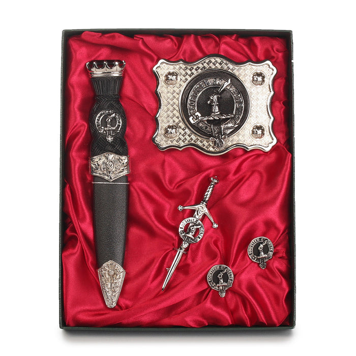 Elliot Clan Badge, Kilt Pin, Lapel Pin, Cufflinks, Keyring/Key Fob & Gift Set — Fine Pewter by Art Pewter — Made in Scotland (Shiny Finish) - Heritage Of Scotland - Gift Set