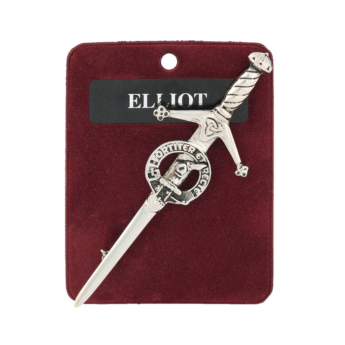 Elliot Clan Badge, Kilt Pin, Lapel Pin, Cufflinks, Keyring/Key Fob & Gift Set — Fine Pewter by Art Pewter — Made in Scotland (Shiny Finish) - Heritage Of Scotland - Kilt Pin