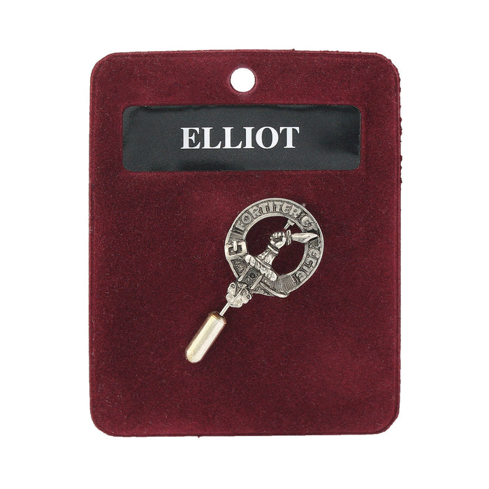 Elliot Clan Badge, Kilt Pin, Lapel Pin, Cufflinks, Keyring/Key Fob & Gift Set — Fine Pewter by Art Pewter — Made in Scotland (Shiny Finish) - Heritage Of Scotland - Lapel Pin