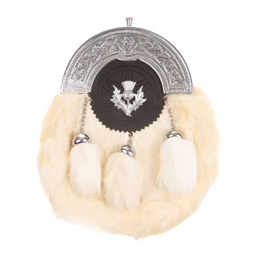 F/D Celtic Cantle With Thistle Sporran Rabbit Fur (White) - Heritage Of Scotland - RABBIT FUR (WHITE)