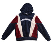 Fluffy Scotland Hoodie Navy Red – Soft Sherpa Fleece Edinburgh Hoody - Heritage Of Scotland - XS