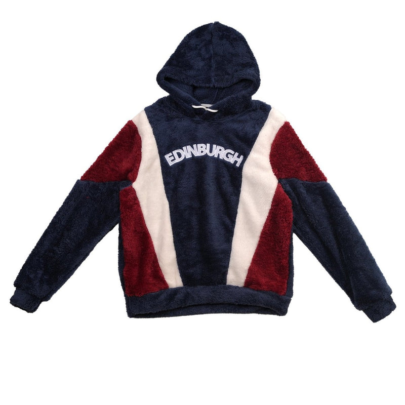 Fluffy Scotland Hoodie Navy Red – Soft Sherpa Fleece Edinburgh Hoody - Heritage Of Scotland - XS