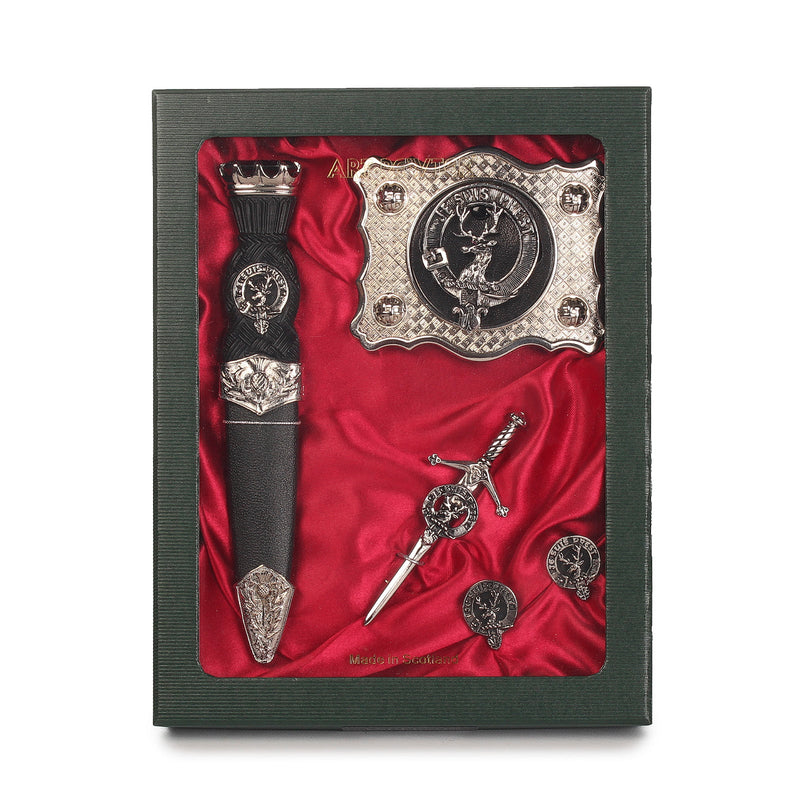 Fraser of Lovat Clan Badge, Kilt Pin, Lapel Pin, Cufflinks, Keyring/Key Fob & Gift Set — Fine Pewter by Art Pewter — Made in Scotland (Shiny Finish) - Heritage Of Scotland - Gift Set