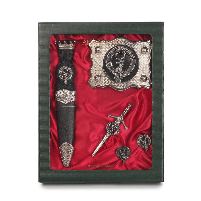 Fraser of Lovat Clan Badge, Kilt Pin, Lapel Pin, Cufflinks, Keyring/Key Fob & Gift Set — Fine Pewter by Art Pewter — Made in Scotland (Shiny Finish) - Heritage Of Scotland - Gift Set