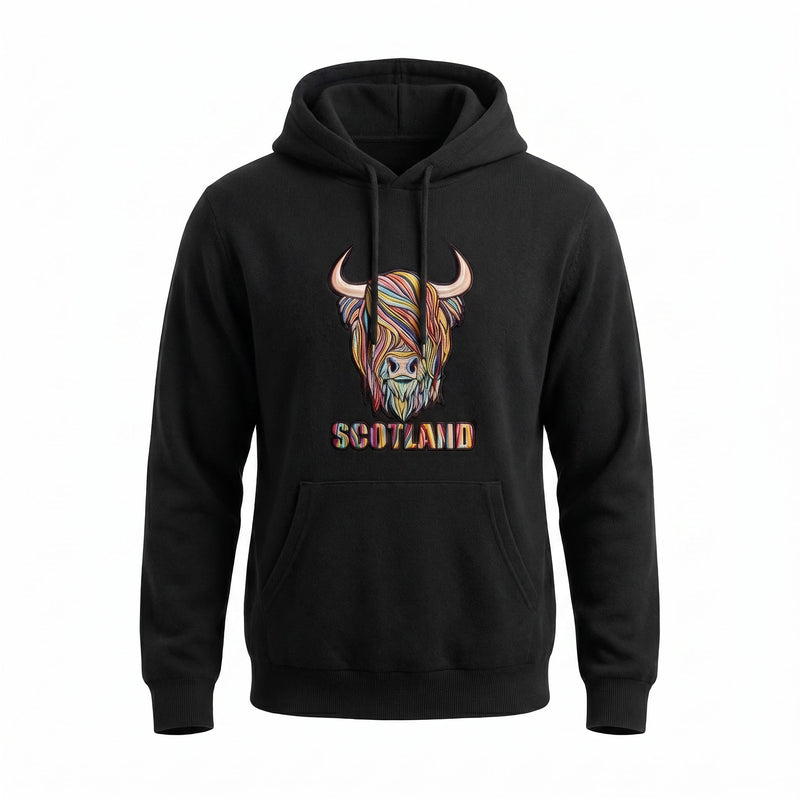 Adults Pastel Highland Cow Hooded Top Charcoal