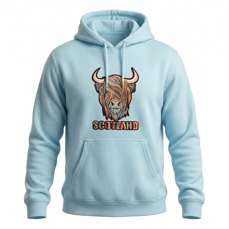 Adults Pastel Highland Cow Hooded Top Aqua