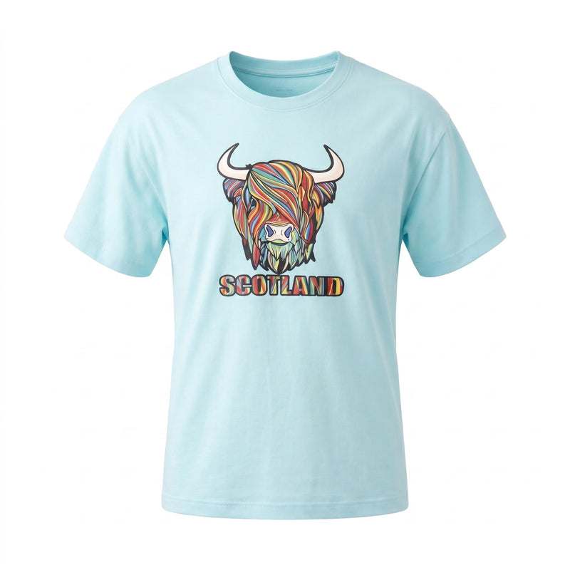Scotland Unisex Rainbow Highland Cow Graphic T-Shirt – Aqua