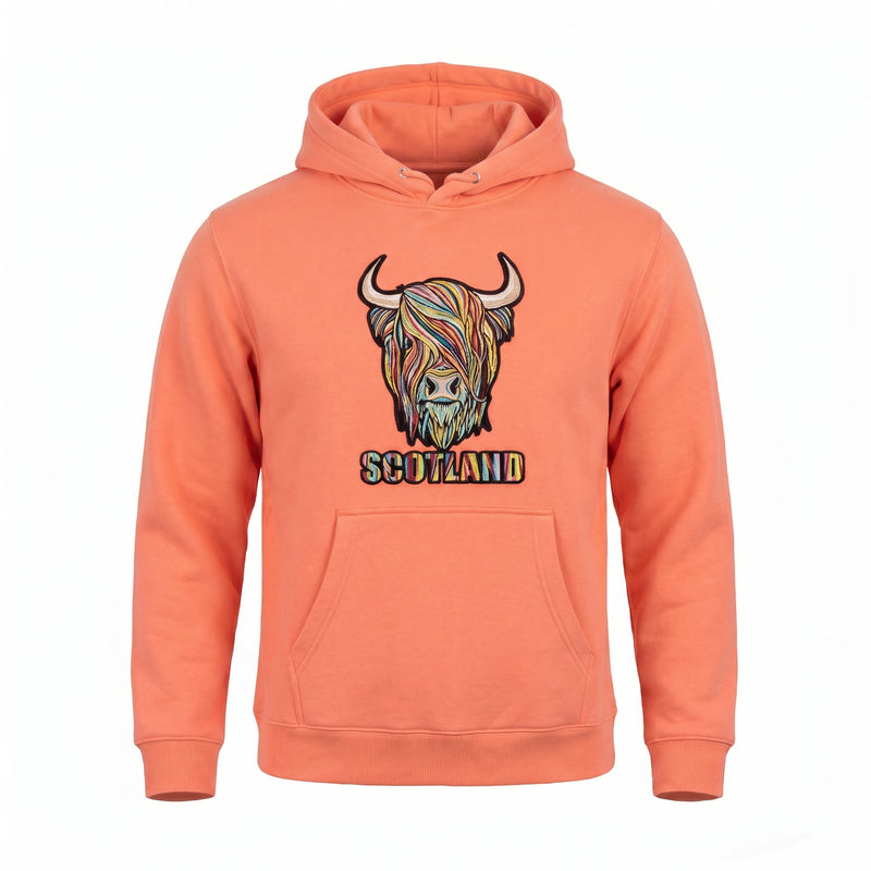 Adults Pastel Highland Cow Hooded Top - Coral