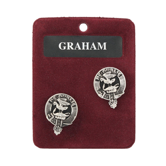 Graham Clan Badge, Kilt Pin, Lapel Pin, Cufflinks, Keyring/Key Fob & Gift Set — Fine Pewter by Art Pewter — Made in Scotland (Shiny Finish) - Heritage Of Scotland - Cufflinks