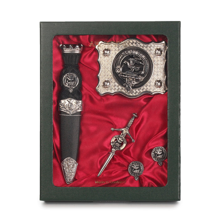 Graham Clan Badge, Kilt Pin, Lapel Pin, Cufflinks, Keyring/Key Fob & Gift Set — Fine Pewter by Art Pewter — Made in Scotland (Shiny Finish) - Heritage Of Scotland - Gift Set