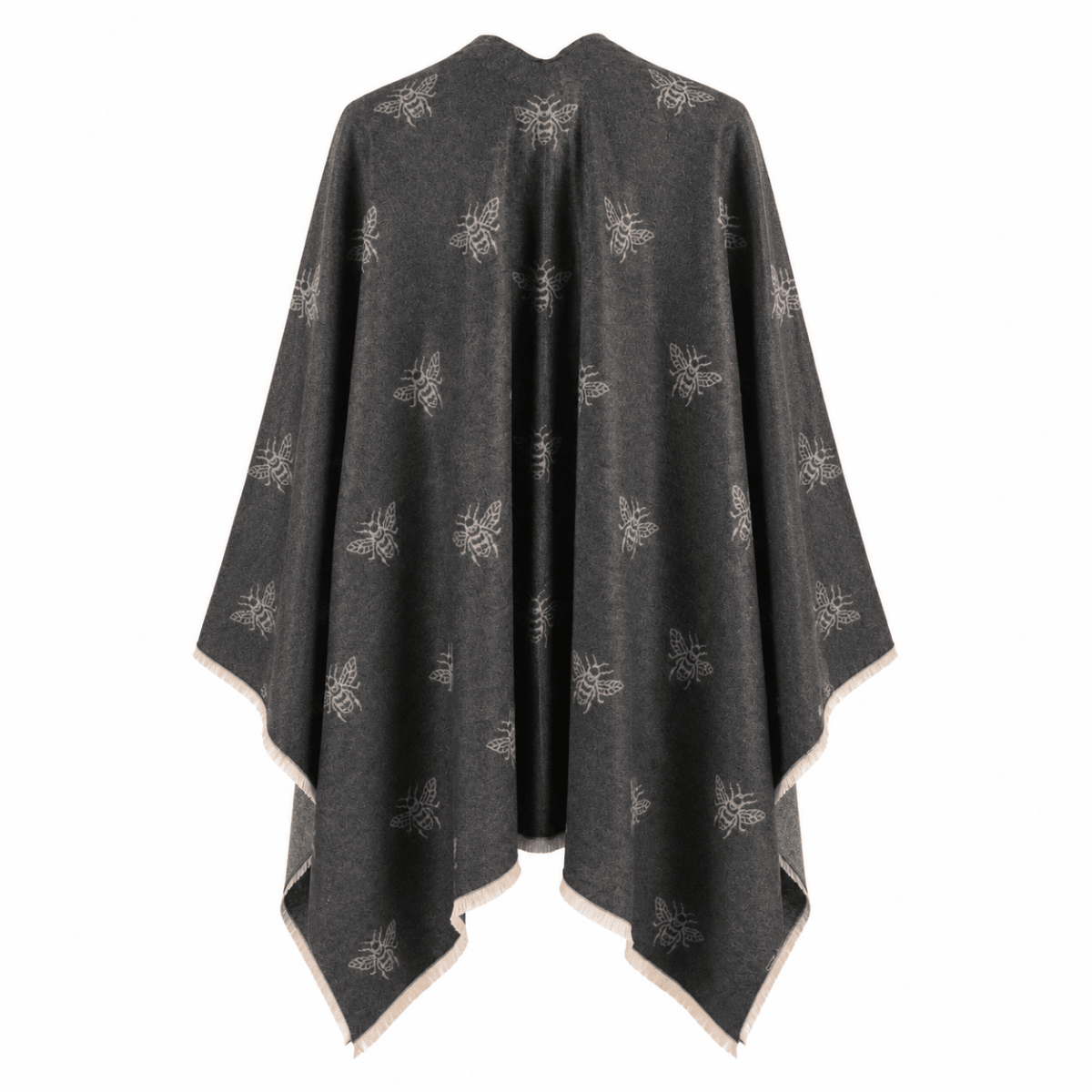 Grey Bee Print Reversible Wrap Cape for Women - DARK GREY AND LIGHT GREY - Heritage Of Scotland -