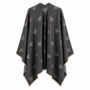 Grey Bee Print Reversible Wrap Cape for Women - DARK GREY AND LIGHT GREY - Heritage Of Scotland -
