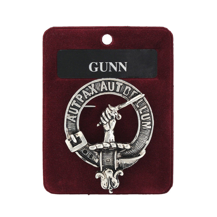 Gunn Clan Badge, Kilt Pin, Lapel Pin, Cufflinks, Keyring/Key Fob & Gift Set — Fine Pewter by Art Pewter — Made in Scotland (Shiny Finish) - Heritage Of Scotland - Badge