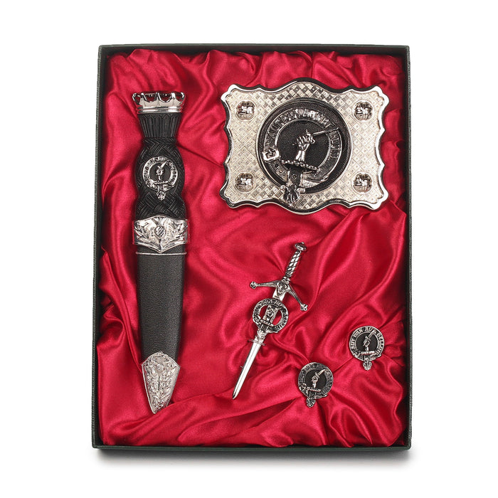 Gunn Clan Badge, Kilt Pin, Lapel Pin, Cufflinks, Keyring/Key Fob & Gift Set — Fine Pewter by Art Pewter — Made in Scotland (Shiny Finish) - Heritage Of Scotland - Gift Set