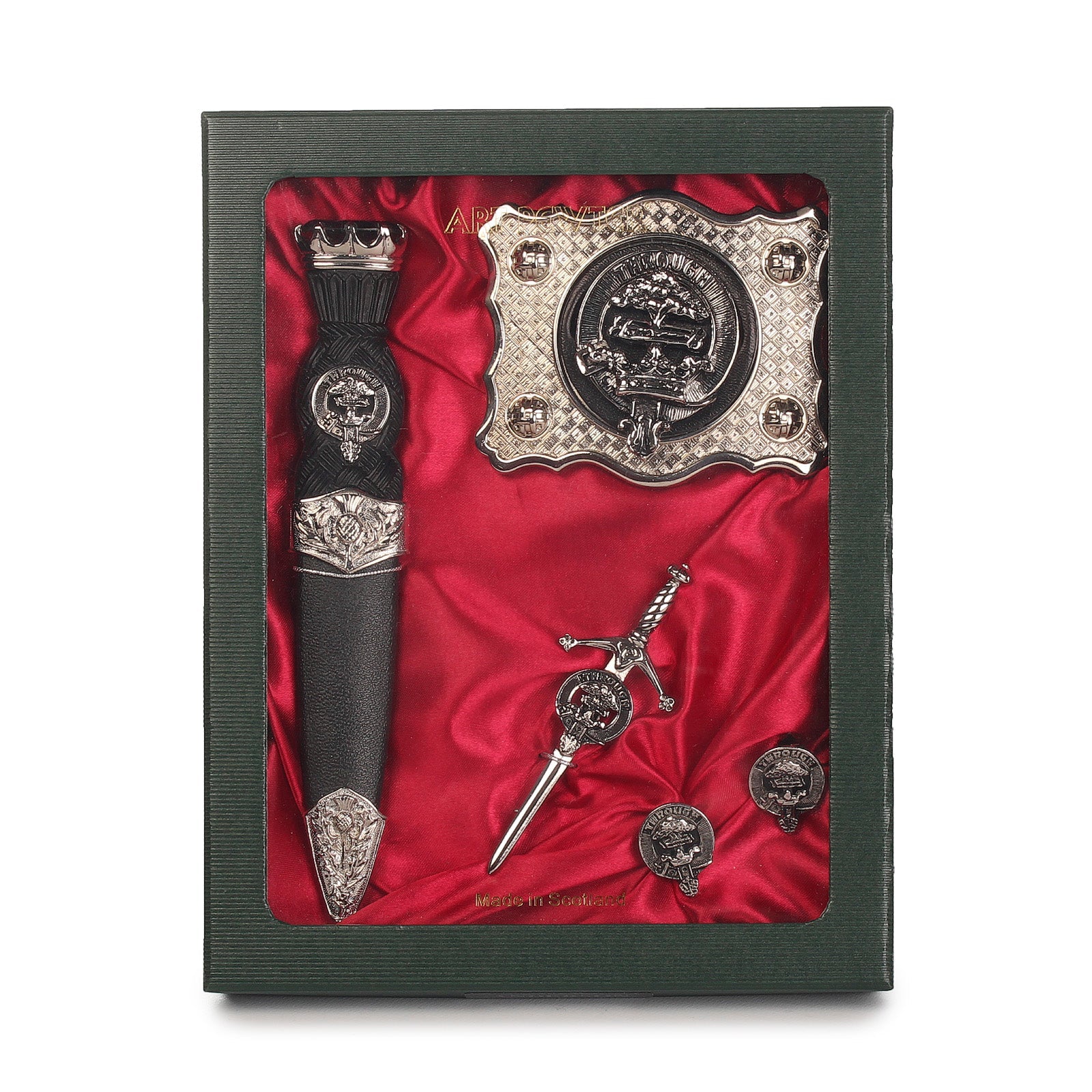 Hamilton Clan Badge, Kilt Pin, Lapel Pin, Cufflinks, Keyring/Key Fob & Gift Set — Fine Pewter by Art Pewter — Made in Scotland (Shiny Finish) - Heritage Of Scotland - Gift Set