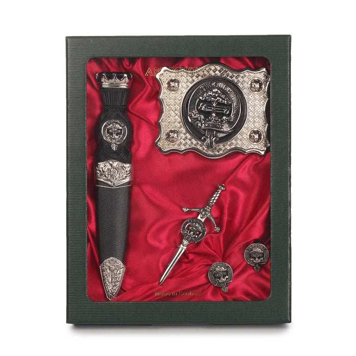 Hamilton Clan Badge, Kilt Pin, Lapel Pin, Cufflinks, Keyring/Key Fob & Gift Set — Fine Pewter by Art Pewter — Made in Scotland (Shiny Finish) - Heritage Of Scotland - Gift Set