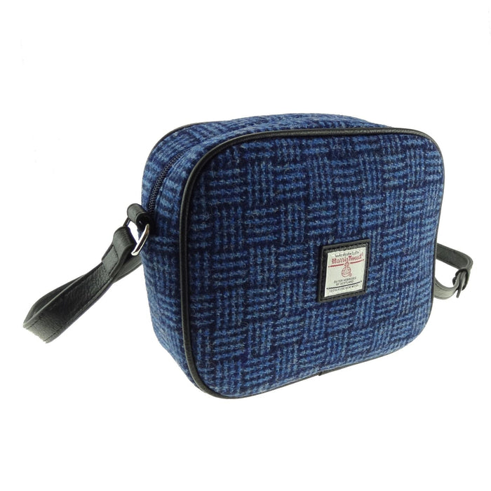 Harris Tweed Almond Mini Bag - Compact Scottish Crossbody Bag - Heritage Of Scotland - Blue Basket Weave (COL097)