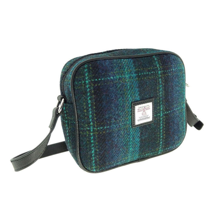Harris Tweed Almond Mini Bag - Compact Scottish Crossbody Bag - Heritage Of Scotland - Blue with Turquoise Overcheck (COL119)