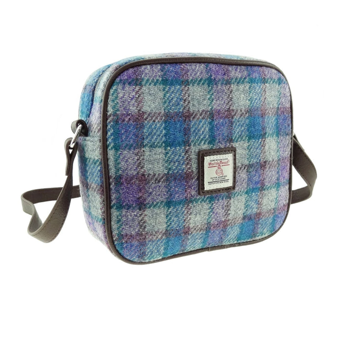 Harris Tweed Almond Mini Bag - Compact Scottish Crossbody Bag - Heritage Of Scotland - Blue/Purple Check on Grey (COL098)