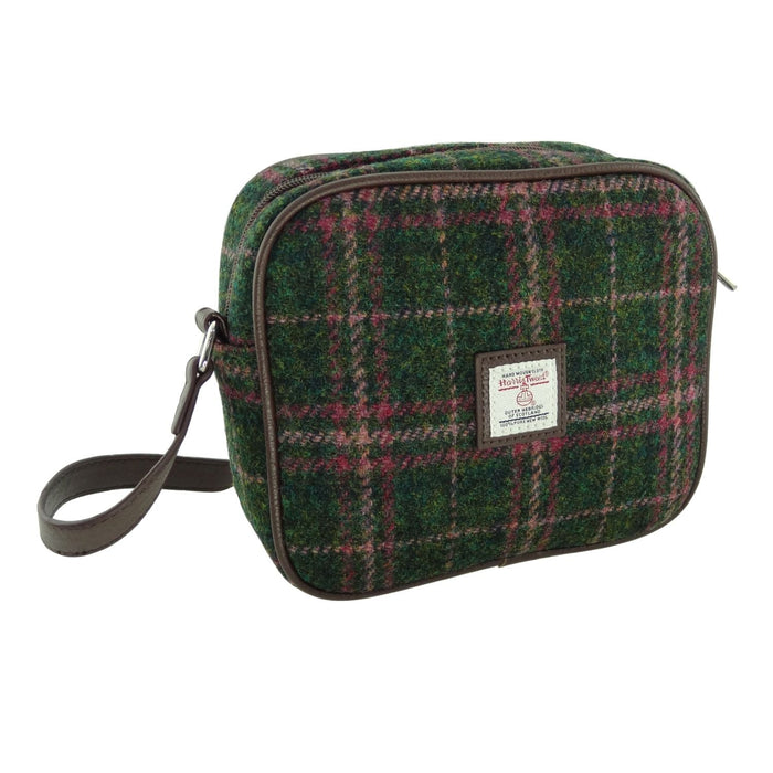 Harris Tweed Almond Mini Bag - Compact Scottish Crossbody Bag - Heritage Of Scotland - Dark Green and Plum Check (COL107)