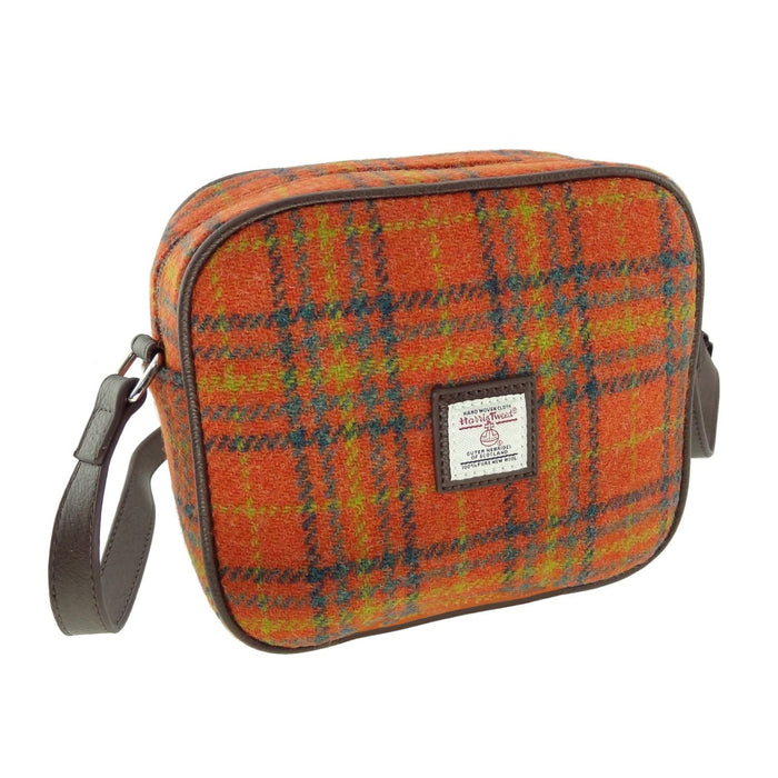 Harris Tweed Almond Mini Bag - Compact Scottish Crossbody Bag - Heritage Of Scotland - Deep Orange Check (COL108)