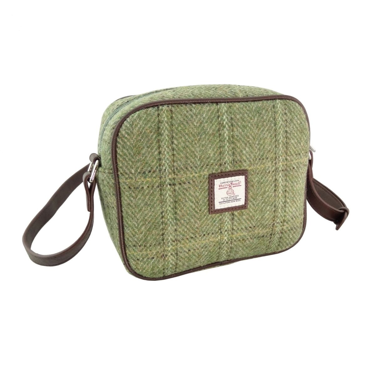 Harris Tweed Almond Mini Bag - Compact Scottish Crossbody Bag - Green Herringbone with Overcheck (COL153) - Heritage Of Scotland -