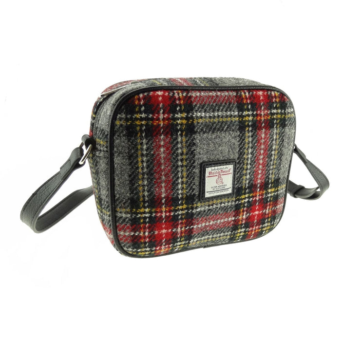 Harris Tweed Almond Mini Bag - Compact Scottish Crossbody Bag - Heritage Of Scotland - Grey & Red Tartan (COL096)