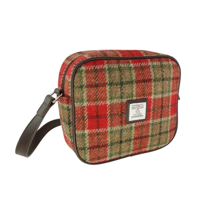 Harris Tweed Almond Mini Bag - Compact Scottish Crossbody Bag - Heritage Of Scotland - Red & Green Tartan (COL141)