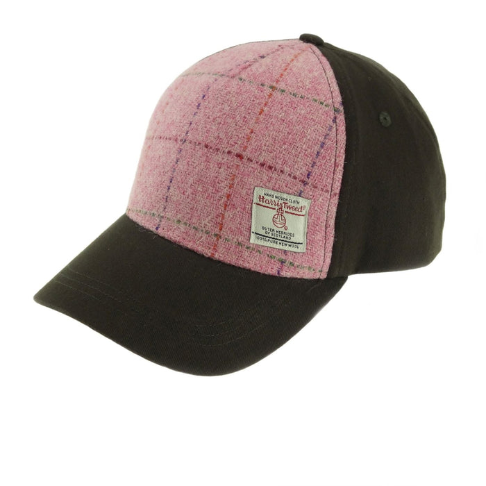 Harris Tweed and Cotton Baseball Cap - Adjustable Fit - Heritage Of Scotland - Bright Pink with Overcheck (COL068)