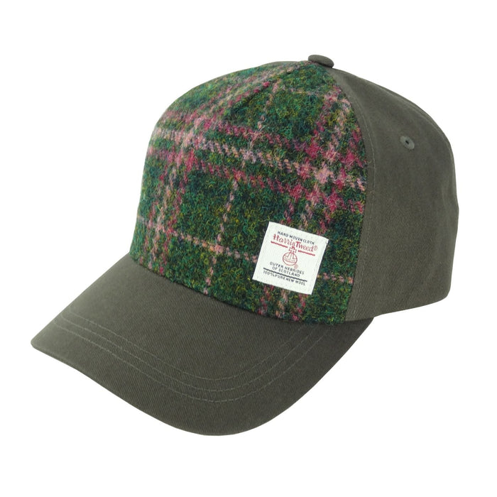 Harris Tweed and Cotton Baseball Cap - Adjustable Fit - Heritage Of Scotland - Dsrk Green & Plum Check (COL107)