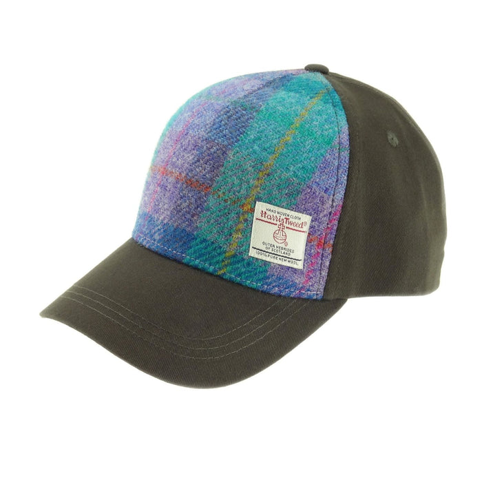 Harris Tweed and Cotton Baseball Cap - Adjustable Fit - Heritage Of Scotland - Green & Purple Tartan (COL079)