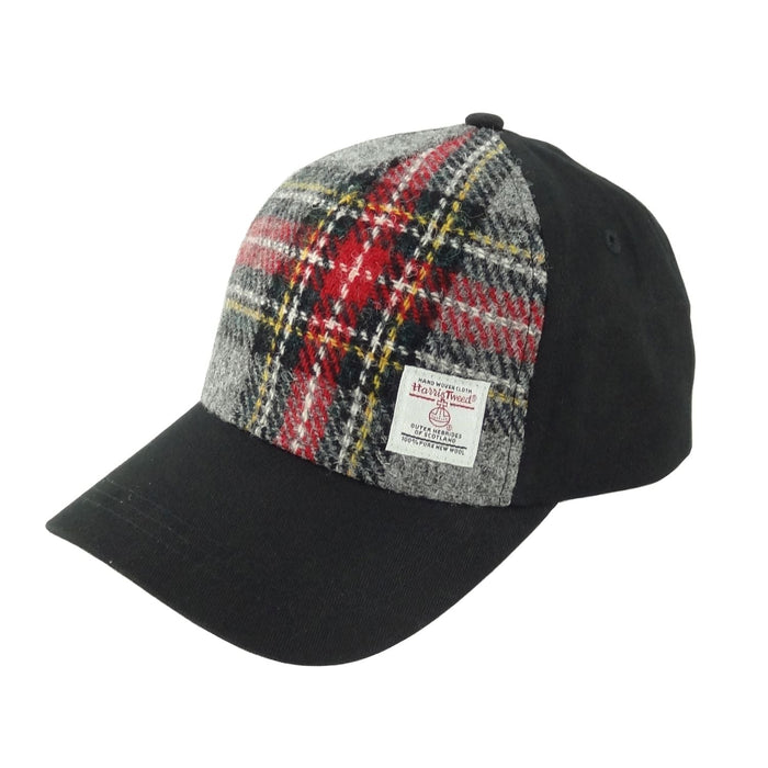 Harris Tweed and Cotton Baseball Cap - Adjustable Fit - Heritage Of Scotland - Grey & Red Tartan (COL096)