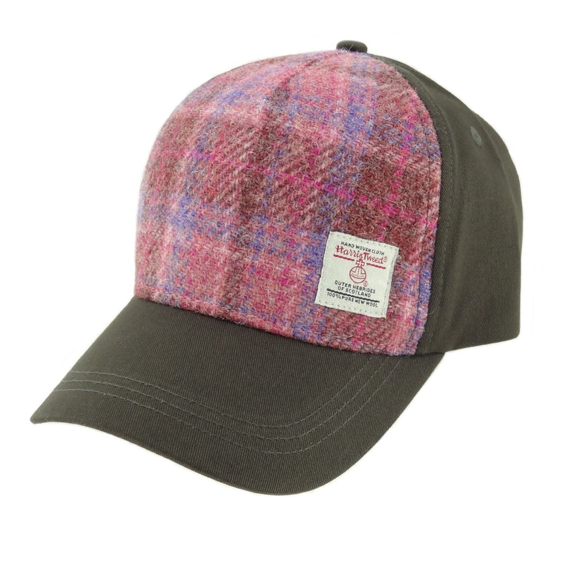 Harris Tweed and Cotton Baseball Cap - Adjustable Fit - Heritage Of Scotland - Pink Tartan (COL103)