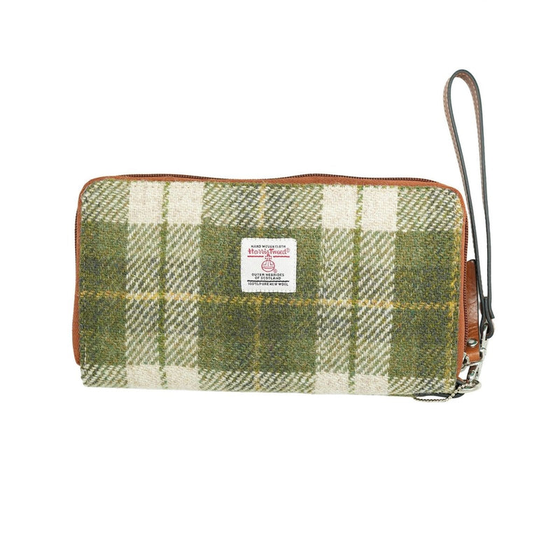 Harris Tweed and Leather Travel Walllet - TAN & BROWN HERRINGBONE / BLACK - Heritage Of Scotland -